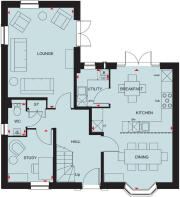 Ground floor plan of the Avondale 4 bedroom home at Hampton Mill