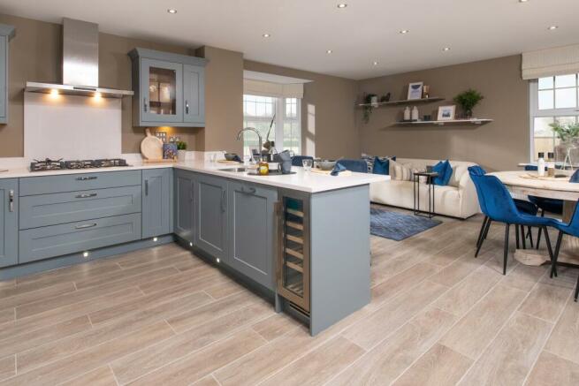 Internal view of spacious open-plan kitchen-diner