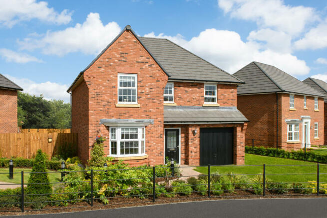 External view of Meriden style home with bay-fronted lounge and integral garage