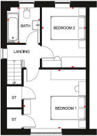 Floorplan of the Roseberry. First  floor. 2 bed home.