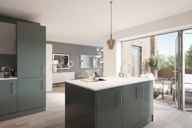 Open plan kitchen & dining area with bi-fold doors to the rear garden