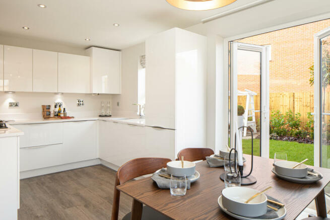 Inside view of open plan kitchen. Moresby. 3 bed home.