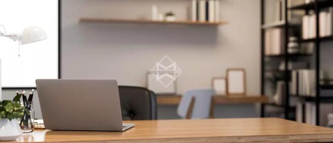 Minimalist bright office desk in co-working office