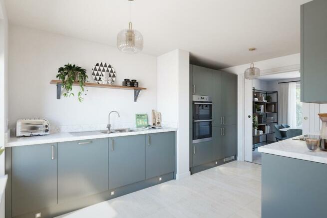 The modern kitchen leads through toe the dining area, perfect for you to entertain friends and fami