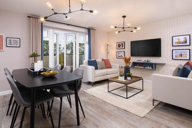 Open plan lounge with plenty of space for two sofas