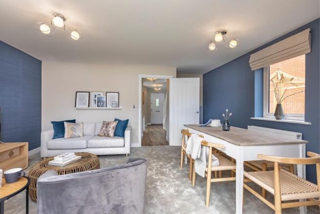 Open plan lounge with plenty of space for two sofas