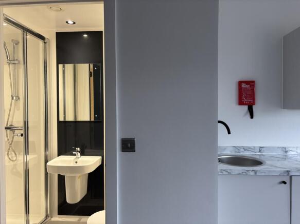 A modern and clean bathroom featuring stylish f...