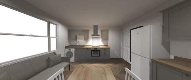 This modern kitchen features sleek cabinetry an...