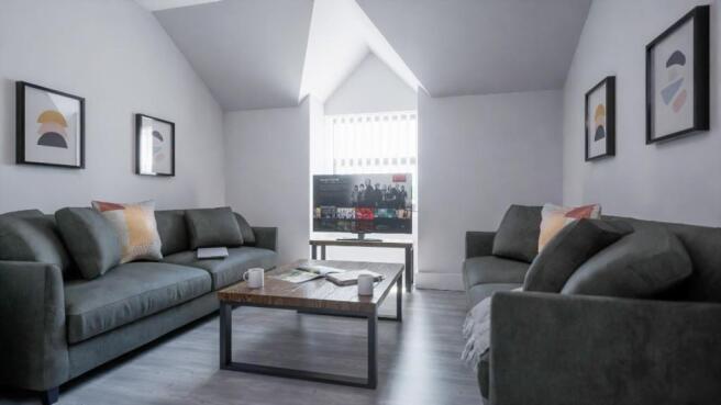 Spacious living room designed for relaxation an...