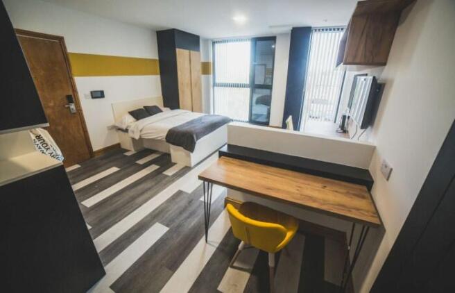 Bright and modern master bedroom featuring a co...