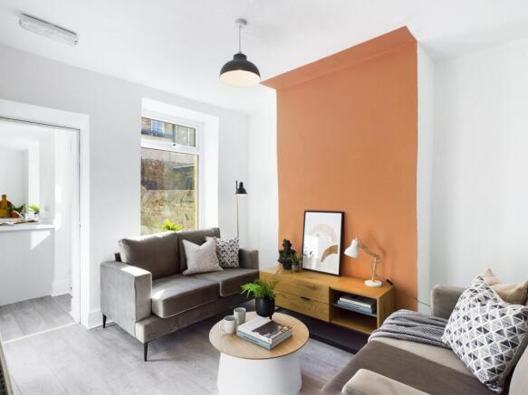 A spacious and stylish modern living room, perf...