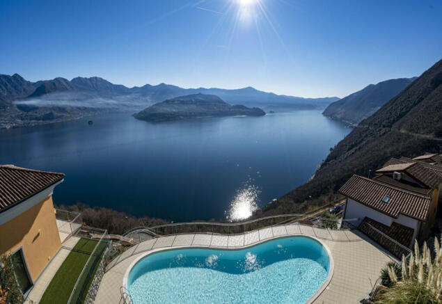 Pool with lake view