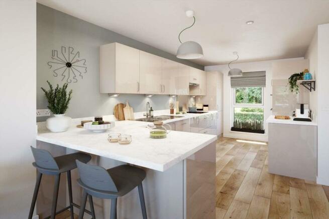 A modern kitchen with ample storage space