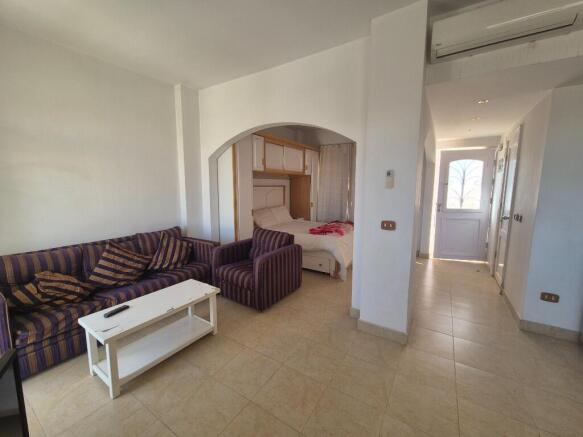 living area & sofa