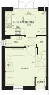 Ground floor plan of the Kenley 2 bedroom home at Treledan, Saltash