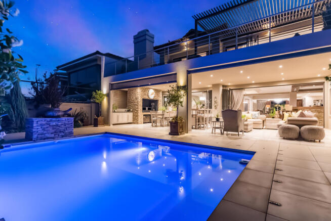 Evening view of pool  patio