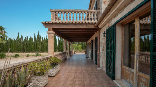 Umlaufende Terrasse mit überdachtem Eingagsbereich