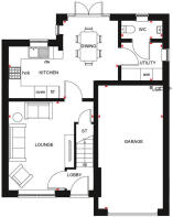 Ground floor floor plan of the Bewdley. 3 bedroom home.