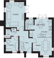 Ground floor plan of the Milbourne four bedroom home