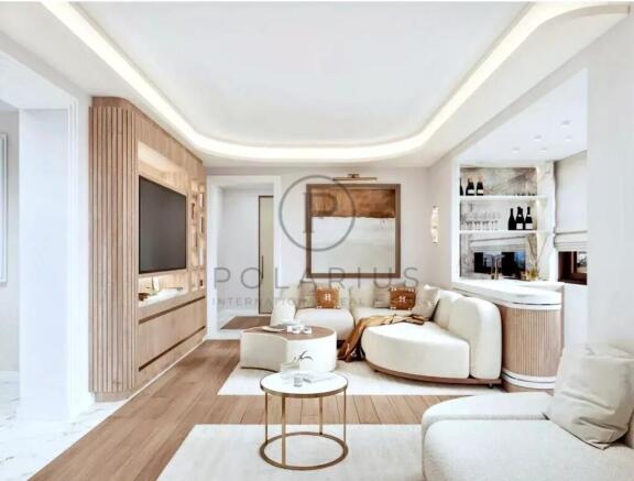 A modern, elegantly designed living room with soft