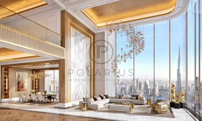Luxurious, modern living space with floor-to-ceili