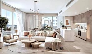 Modern open-plan living room and kitchen with neut