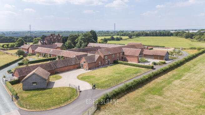 Aerial shot showing Albrightlee Hall Barns