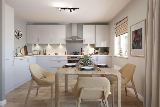 Computer generated image of the kitchen in the two bedroom Burleigh