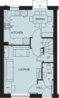 Ground floor plan of the Archford 3 bedroom home at Somer Meadows