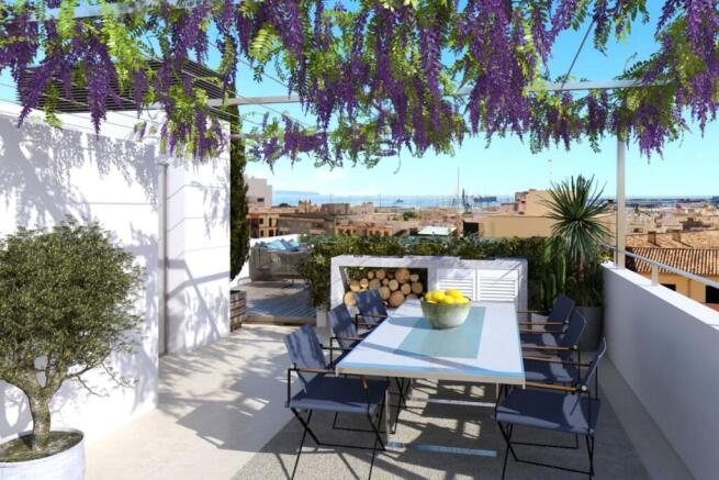 Roof terrace with dining area and impressive views