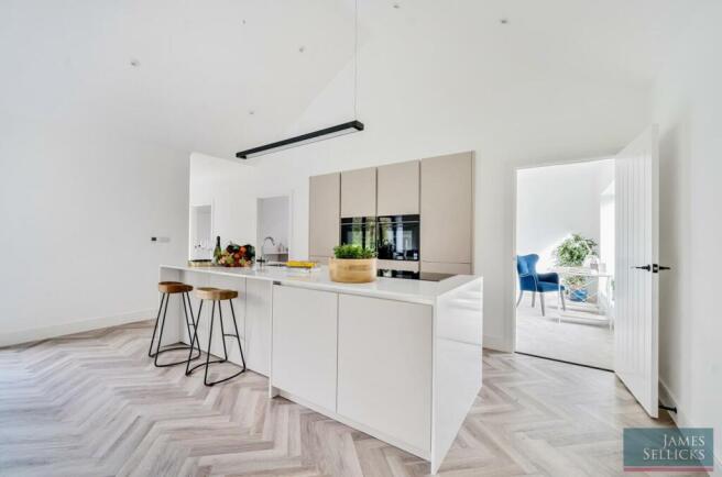 open plan kitchen, family/dining room