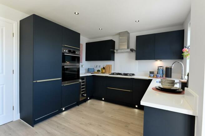 Barratt Windermere 4 bed Show Home in New Waltham, Wigmore Park kitchen blue