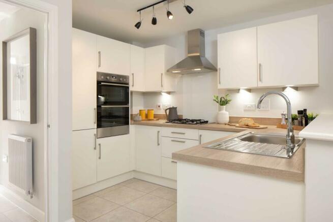 Greenwood internal show home kitchen, DWH, orchard green, kingsbrook