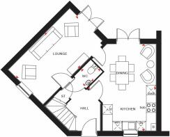 Ground floor plan of the Fairway three bedroom home