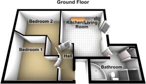 Flat 1a, 4 Market Street, Ilfracombe 3D floorplan.