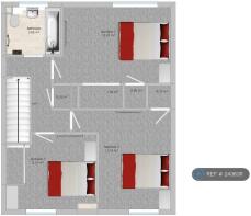 Upstairs Bedrooms To Scale With Double Beds.