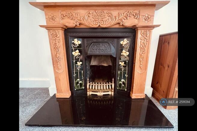 Carved Mantel Piece, Granite Hearth, Ornate Tiles 