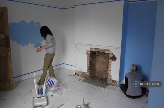 Its All Blue Now And Fireplace Is Covered