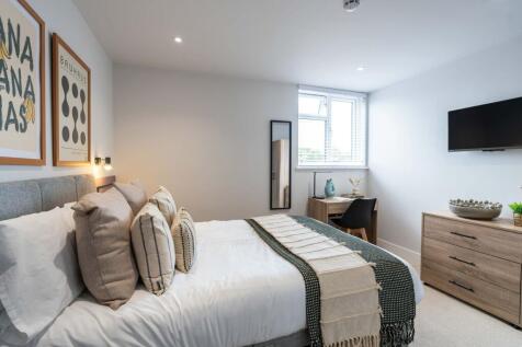 Bright and modern living room featuring a large...