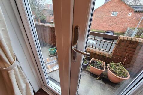 A small, sunny outdoor garden space featuring p...