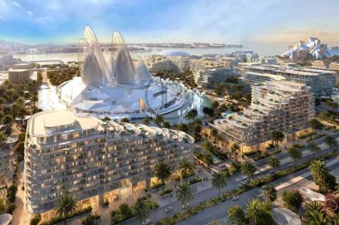 The image shows a futuristic cityscape featuring m