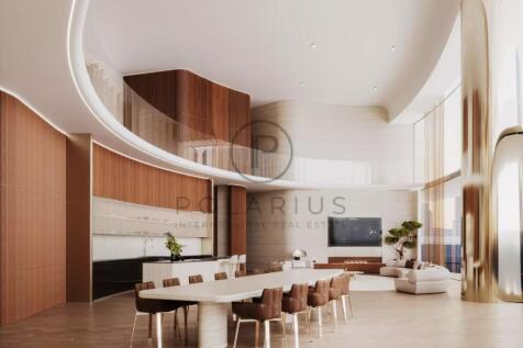 Spacious modern living area with elegant wood acce