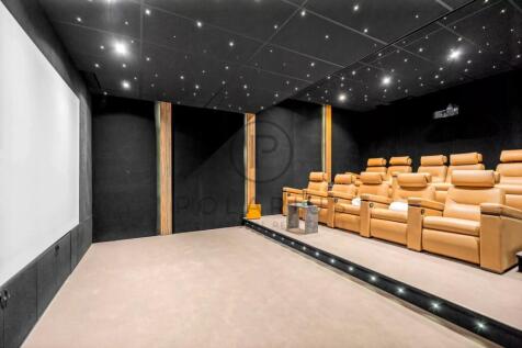 Luxurious home theater with comfortable leather se