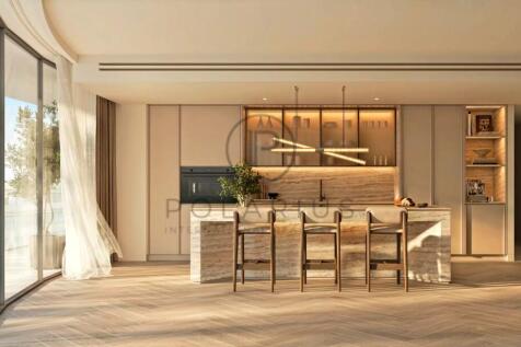 A modern kitchen with sleek design, featuring a ce