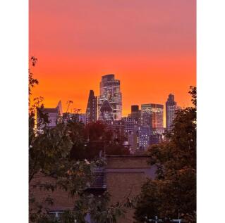 Sunset over the city skyline