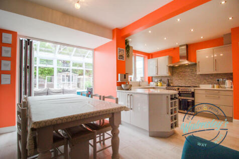 Open plan kitchen towards conservatory at rear_