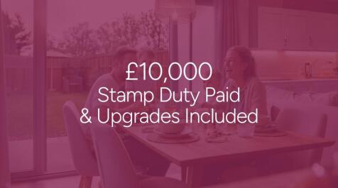 £10,000 Stamp Duty Paid + Upgrades Included, with a house icon in the top left corner.