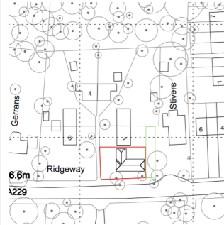 Site boundary with view of shared access