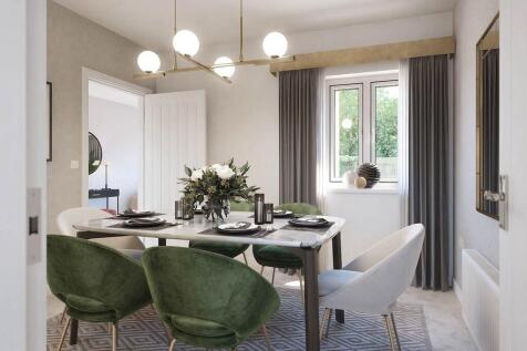 The dining area provides an inviting space to entertain friends
