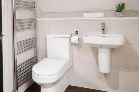 Bright modern bathroom with clean fixtures...